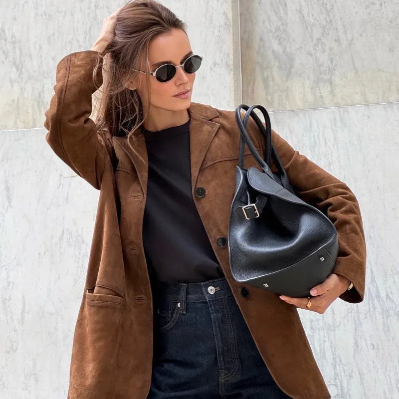 Bruine Suède Herenjasje Elegant Luxury Stijl