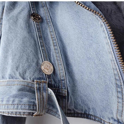 Diana | Denim Jas met Synthetische Bontkraag