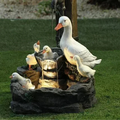 Decoratieve Tuinfiguur met Fontein en LED-verlichting Eend of Eekhoorn Weerbestendig Hars Tuindecoratie