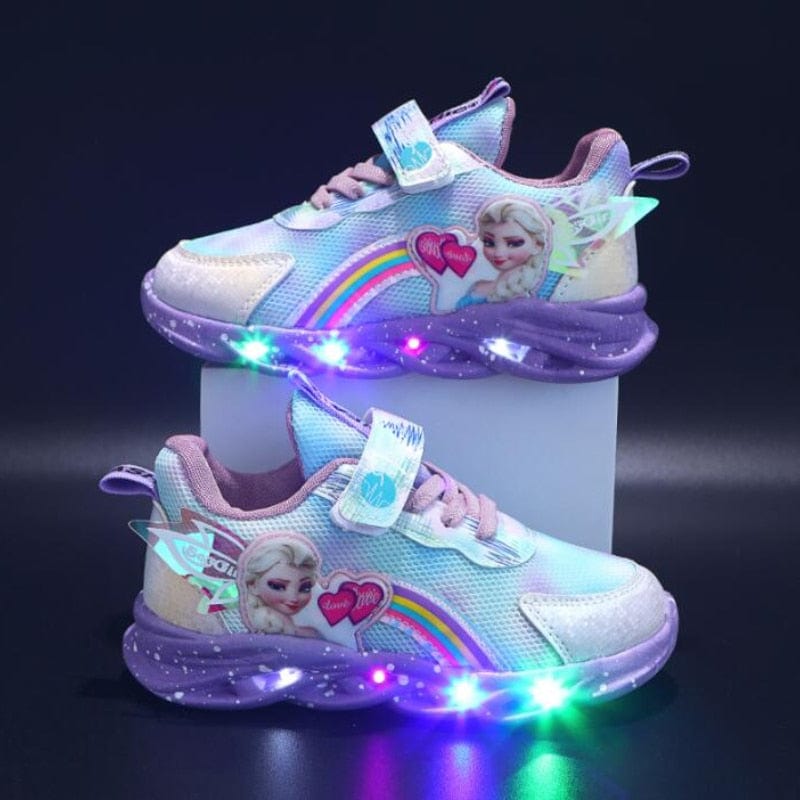 LED kinderschoenen glitter regenboog roze klittenband spelen wandelen lichtgevende sneakers meisjes