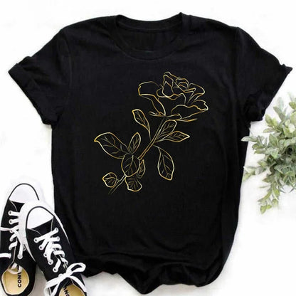 Dames T-Shirt Rozenprint Zomerse Stijl