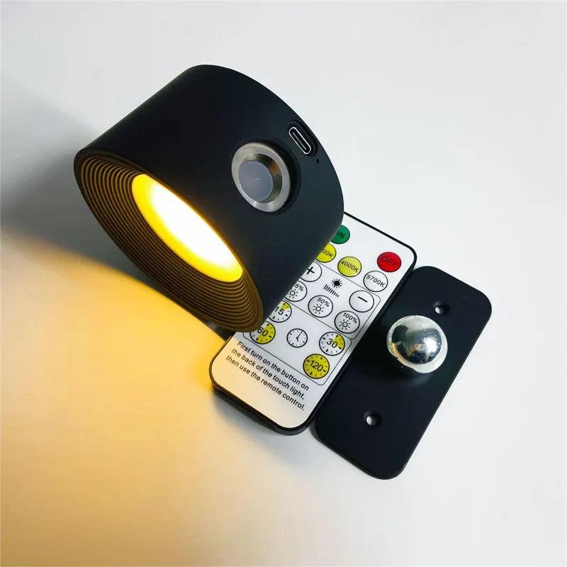 Wandlamp Draadloos Oplaadbaar Dimbaar 360° Roteerbaar Touch Afstandsbediening Wit Zwart Hout
