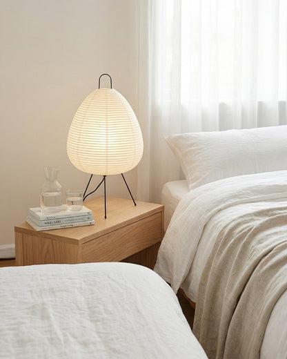 Japanse Tafellamp Sakura met Rijstpapier & Driepoot – Minimalistisch Design Warm Wit Licht – Ø28cm H48cm