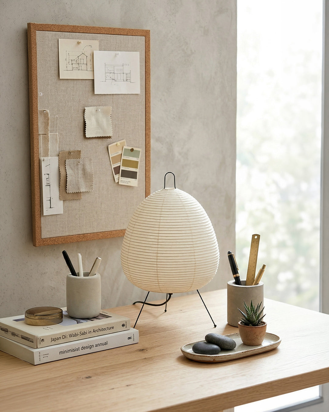 Japanse Tafellamp Sakura met Rijstpapier & Driepoot – Minimalistisch Design Warm Wit Licht – Ø28cm H48cm