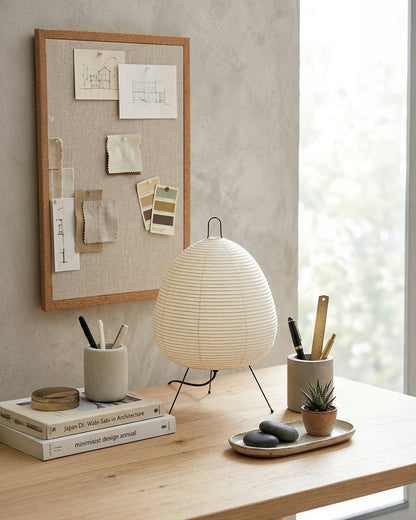 Japanse Tafellamp Sakura met Rijstpapier & Driepoot – Minimalistisch Design Warm Wit Licht – Ø28cm H48cm