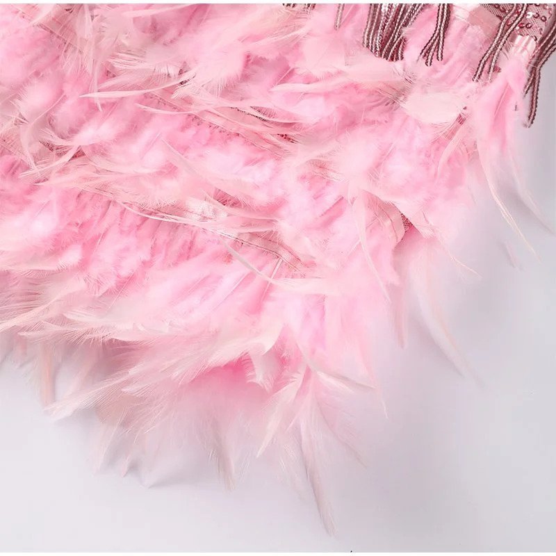 Feestjurk met Pailletten en Glitter Veren Details