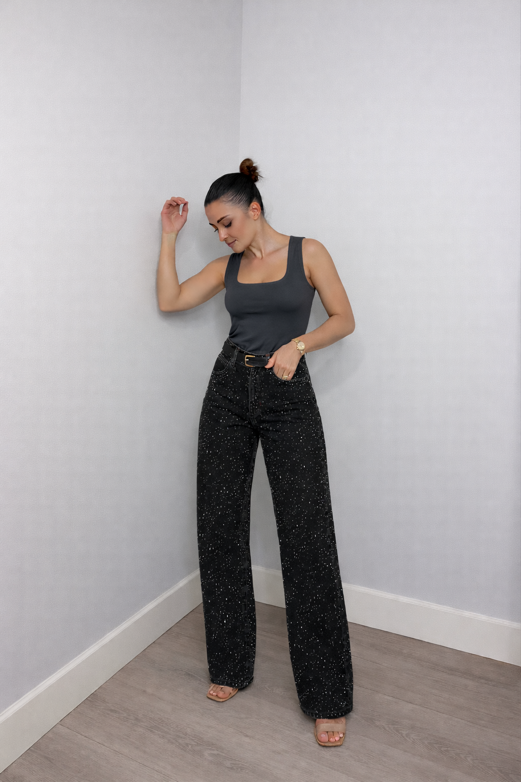 Hoge Waist Jeans met Glitter voor Vrouw