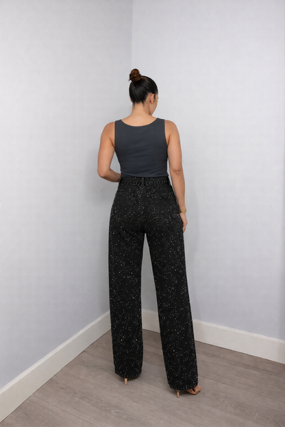 Hoge Waist Jeans met Glitter voor Vrouw