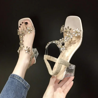 Bloemen Sandalen met Strass Steentjes Glitter