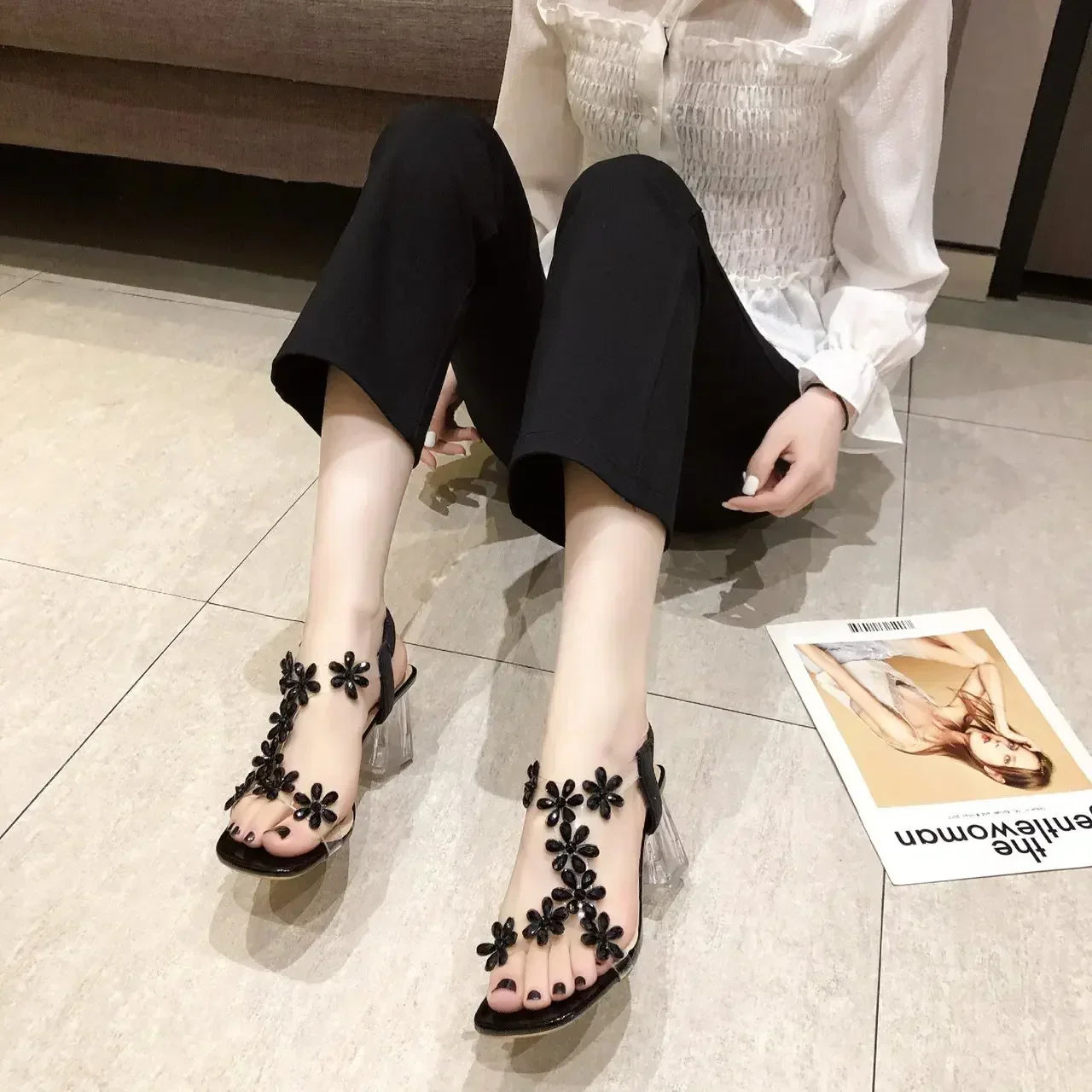 Bloemen Sandalen met Strass Steentjes Glitter
