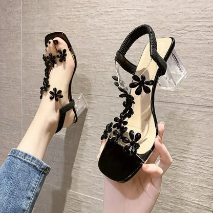 Bloemen Sandalen met Strass Steentjes Glitter