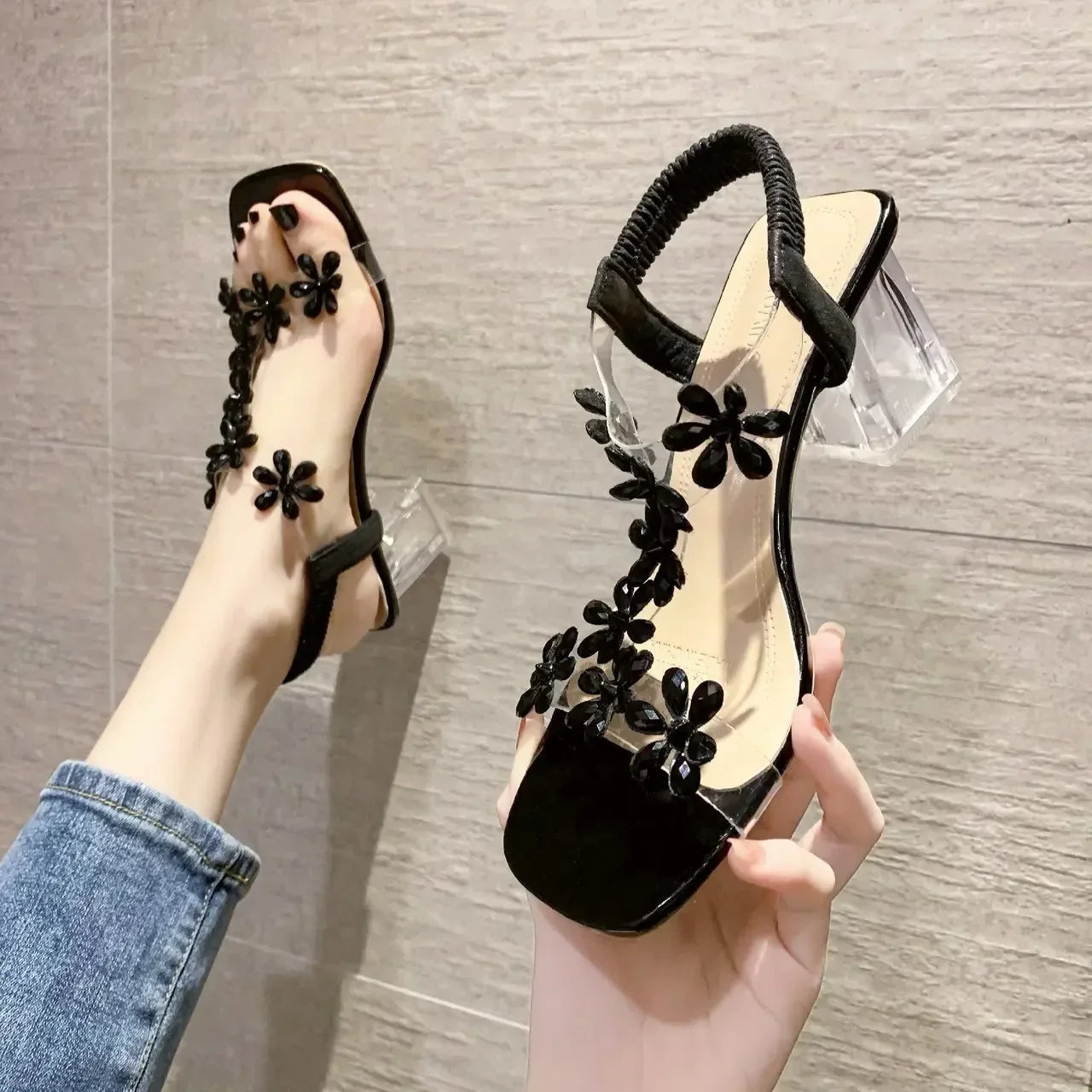 Bloemen Sandalen met Strass Steentjes Glitter