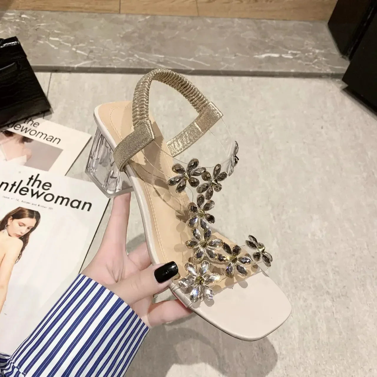 Bloemen Sandalen met Strass Steentjes Glitter