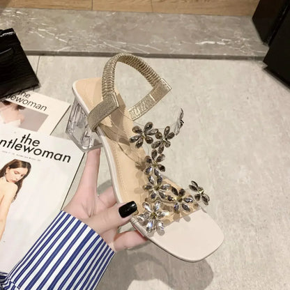 Bloemen Sandalen met Strass Steentjes Glitter