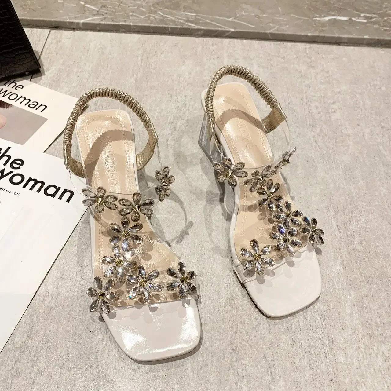 Bloemen Sandalen met Strass Steentjes Glitter