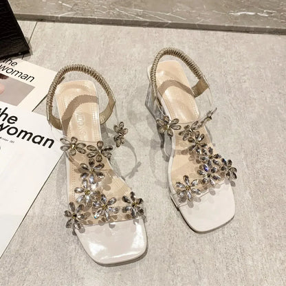 Bloemen Sandalen met Strass Steentjes Glitter
