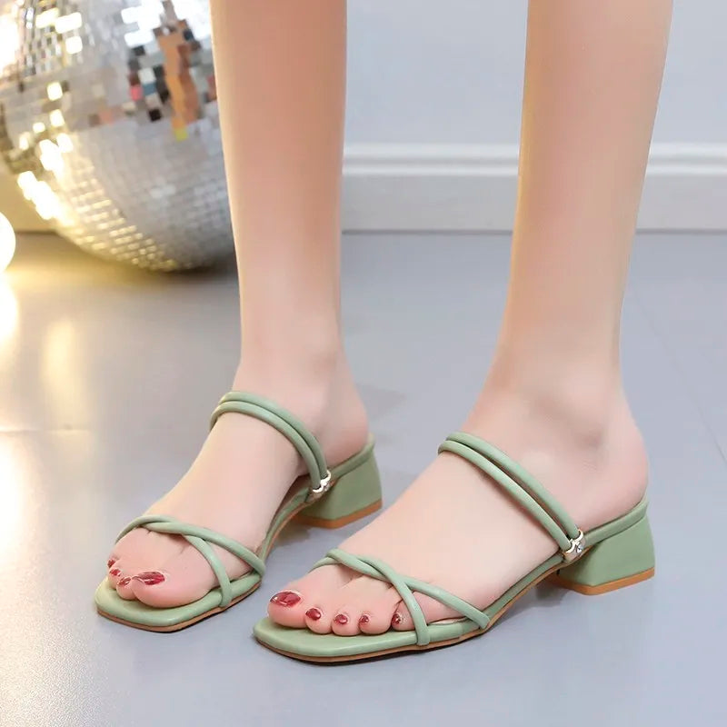 Dames Sandalen met Hoge Hak en Vierkant Teen
