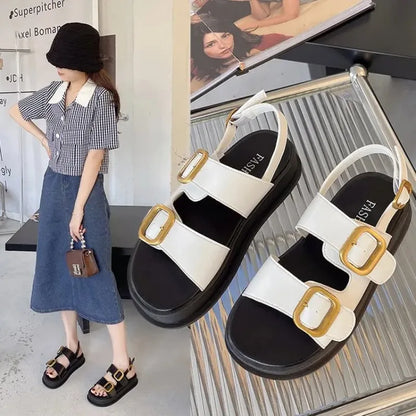 Vrouwensandalen Zomer Platform Met Metalen Gesp