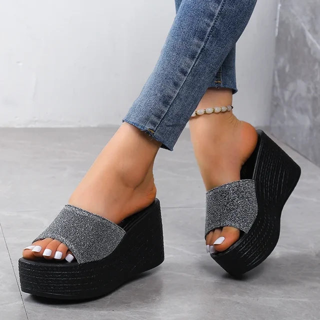 Strand Wedges voor Vrouw met Hoge Hak en Glitter