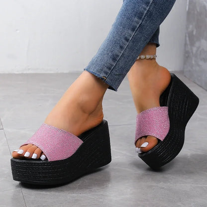 Strand Wedges voor Vrouw met Hoge Hak en Glitter