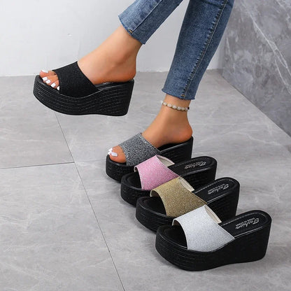 Strand Wedges voor Vrouw met Hoge Hak en Glitter