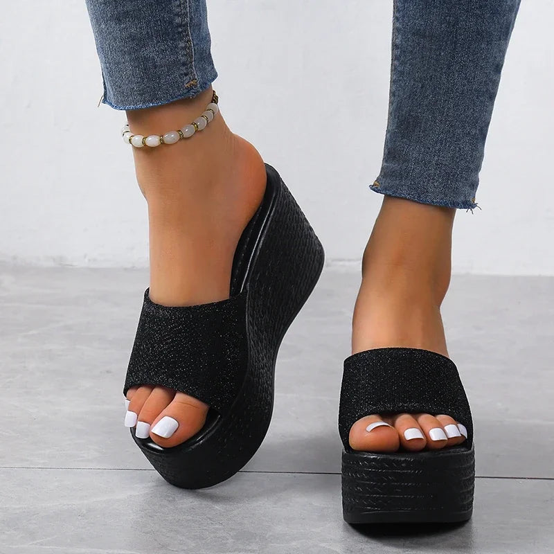 Strand Wedges voor Vrouw met Hoge Hak en Glitter
