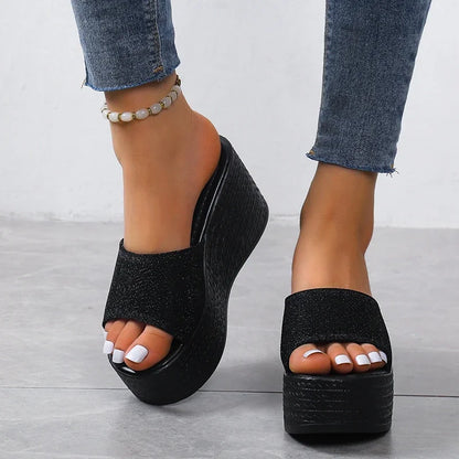 Strand Wedges voor Vrouw met Hoge Hak en Glitter