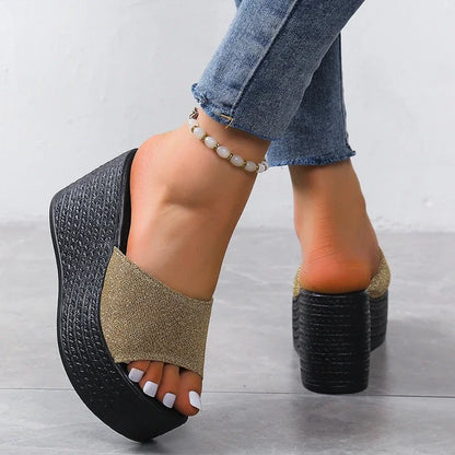 Strand Wedges voor Vrouw met Hoge Hak en Glitter