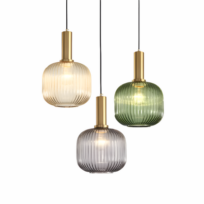 Hanglamp Ribbelglas Vintage 1-Lichts Goud E27