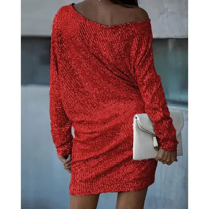Mini Jurk Glamour Bloot Schouder