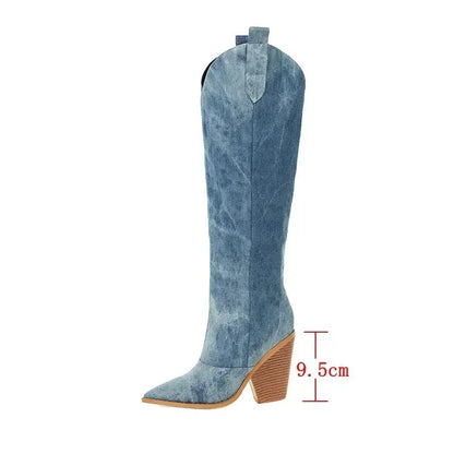 Blauwe Knee-Hoge Laarzen voor Vrouw Modieus Design