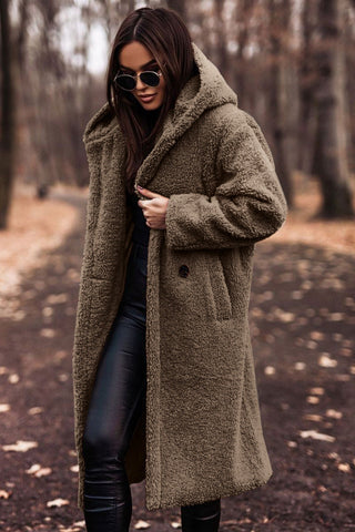 Dames Teddy Trenchcoat met Capuchon Zacht Luxe