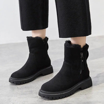 Vrouwenschoenen Zwart Pluche Laarzen Warm en Zacht