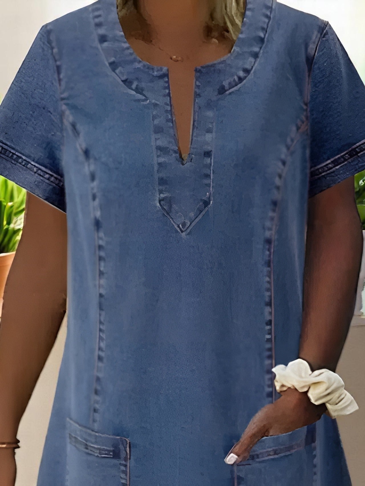 Savanne | Zachte Denim Midi-jurk Dames Met Pockets 1