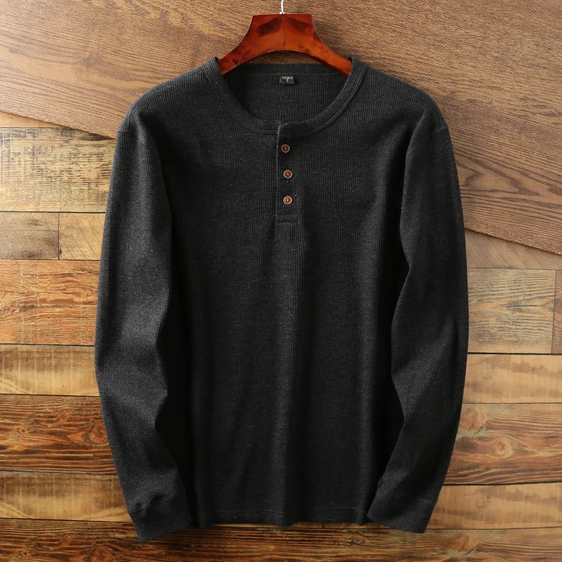 Heren Henley Shirt Lange Mouwen Klassiek Met Knoopsluiting