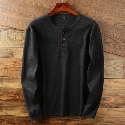 Heren Henley Shirt Lange Mouwen Klassiek Met Knoopsluiting