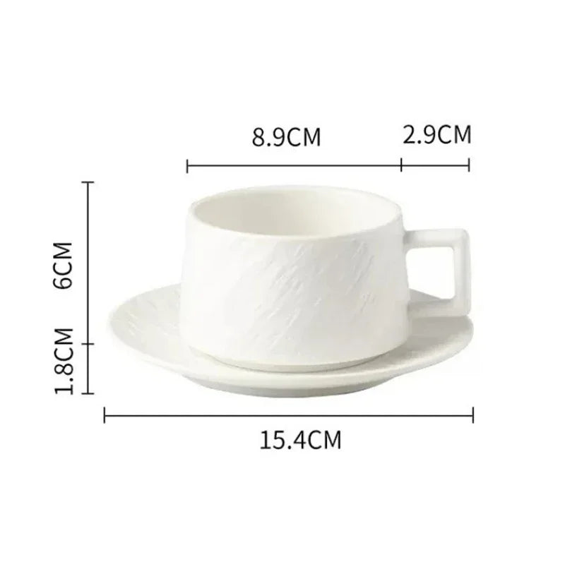 Keramische Koffiemok met Schotel – Japans Geïnspireerd Servies voor Thee en Koffie – Handgevormde Kopjes met Bijpassend Onderzettertje