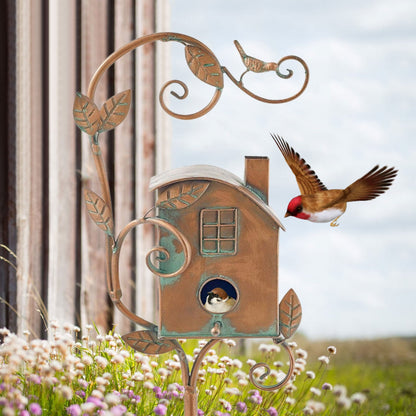 Metalen Vogelhuisje op Tuinsteker met Artistiek Design voor Tuin Terras Balkon