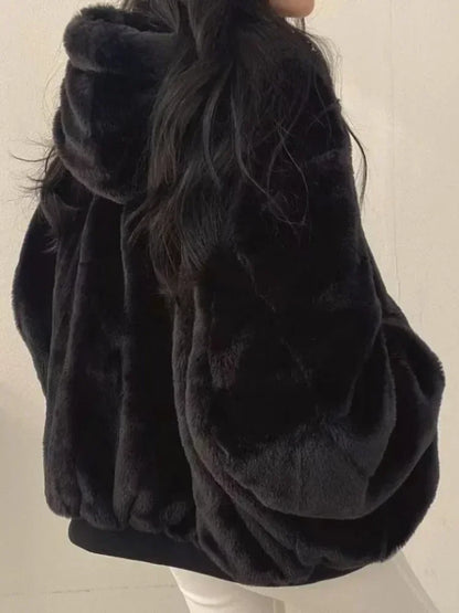 Dames Winterjas Oversized Zwart met Capuchon