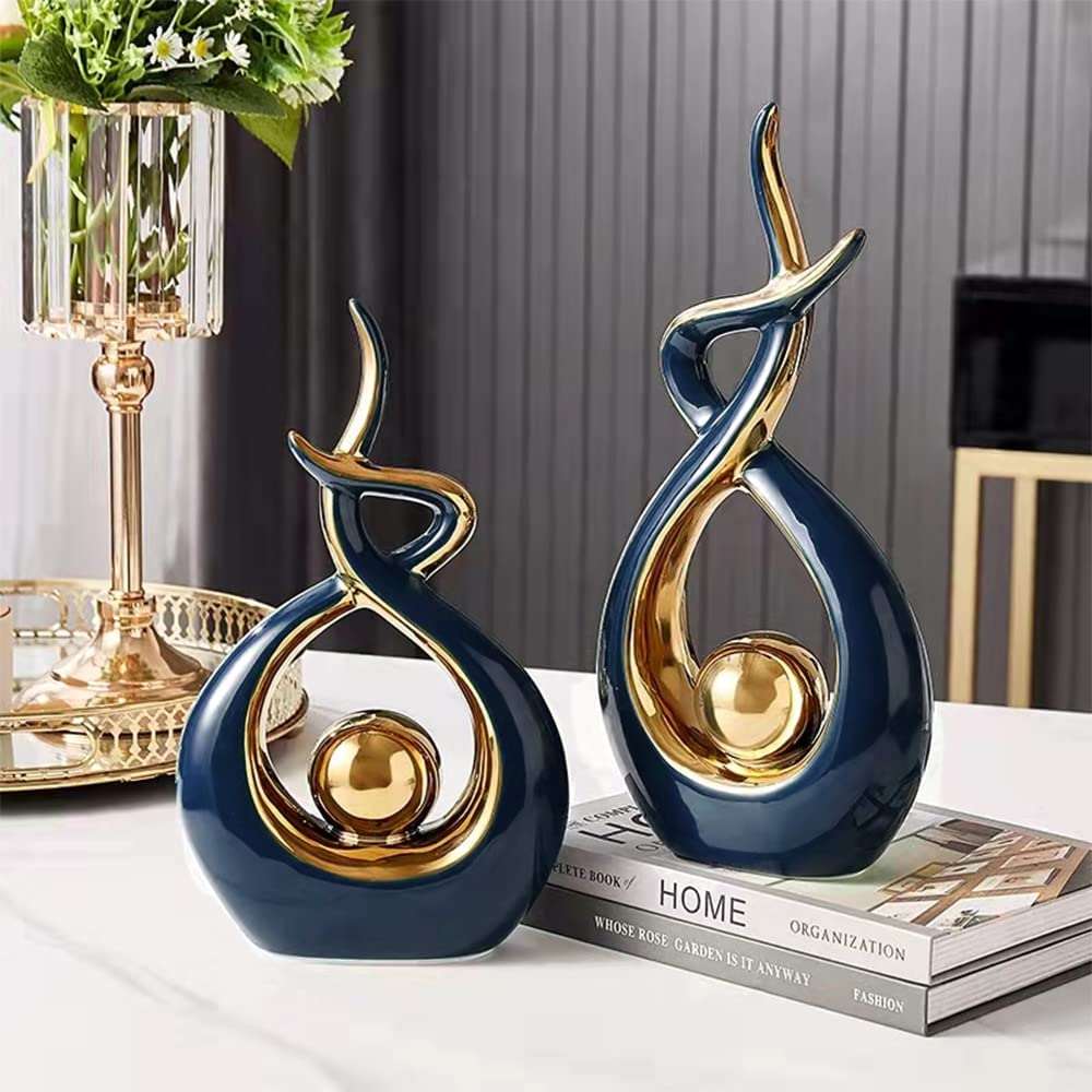 Decoratieve Sculptuur Keramiek Goud Groen Abstract 31cm Woonkamer Tafel Beeld Modern Kunstobject Interieur Decoratie