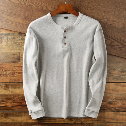 Heren Henley Shirt Lange Mouwen Klassiek Met Knoopsluiting