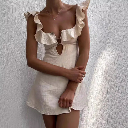 Vrouwen Zomerjurk Kort met V-Hals en Ruffles