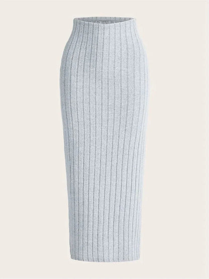 Midi Kokerrok Hoge Taille Ribgebreid