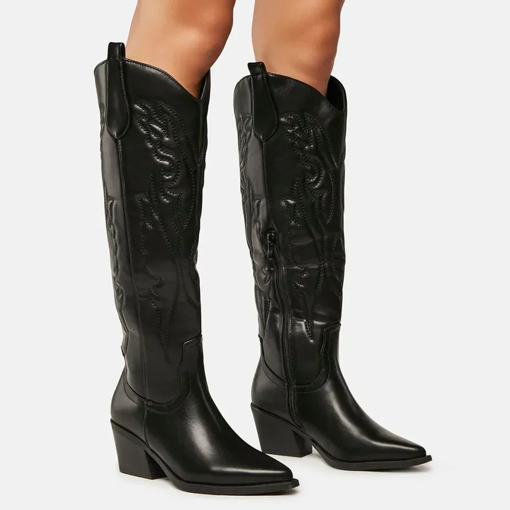 Dames Cowboylaarzen Kniehoog met Blokhak Western Stijl