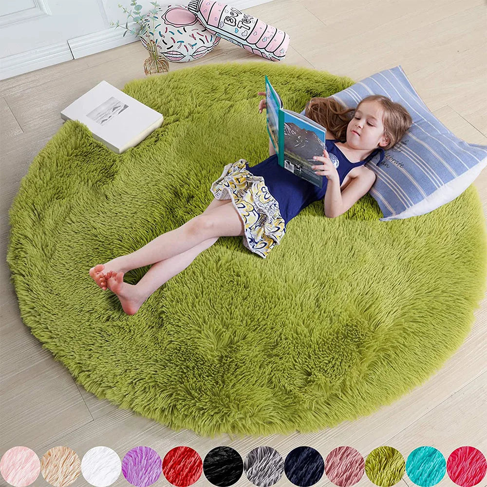 Vloerkleed Kinderkamer Rond Fluffy Zacht 160cm Shaggy Tapijt