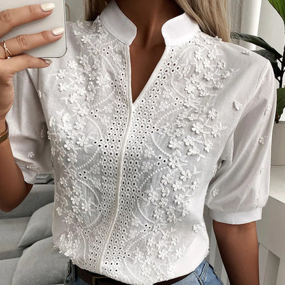 Dames Blouse Bloemendesign Geborduurd Elegante Stijl