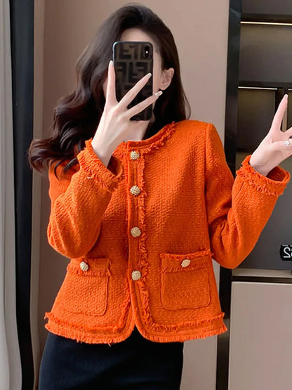 Enkelrij Jas Dames Oranje Tweed Colleur