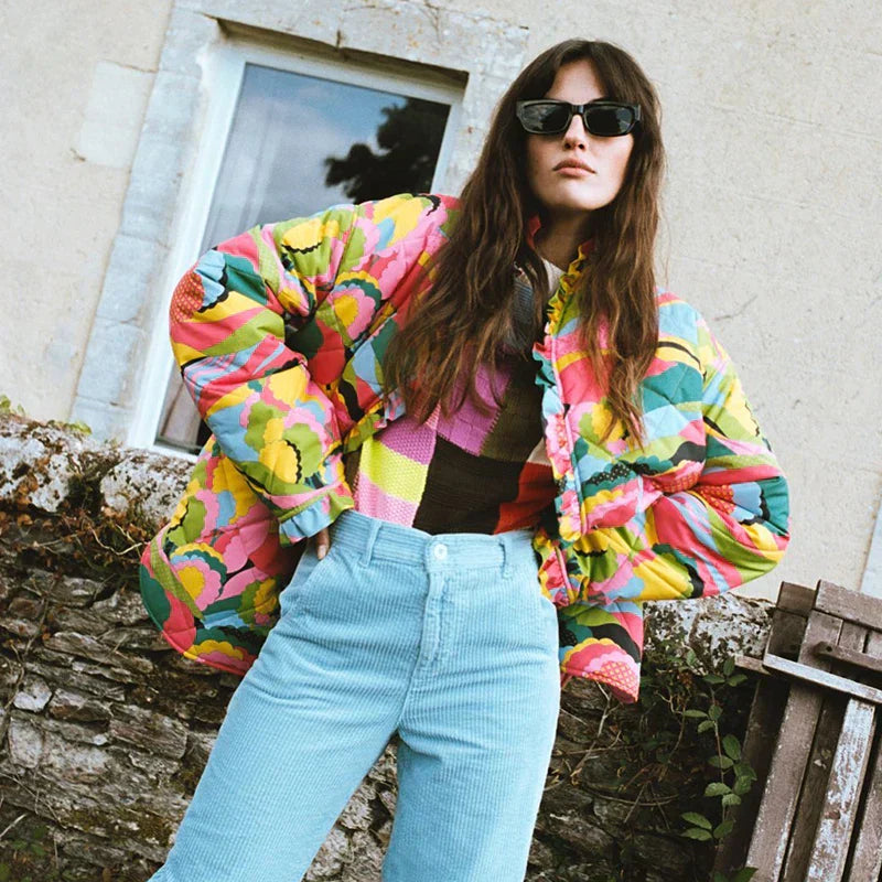 Vrouwelijke Jas Met Meerdere Prints Celeste Stijl → Jas Vrouw Celeste Stijl Met Meerdere Kleuren