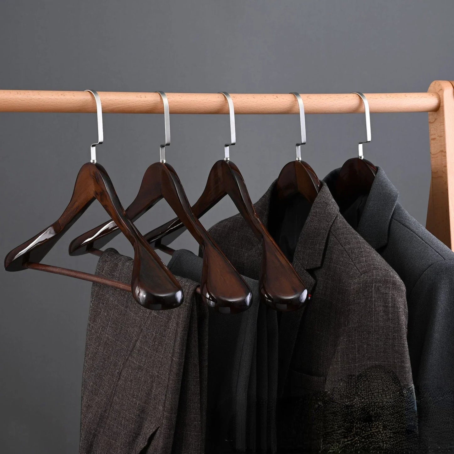 Kledinghangers Hout Metaal Donkerbruin Garderobe Kast Jas Hanger Set Luxe Kledinghanger Antislip Vormbehoud