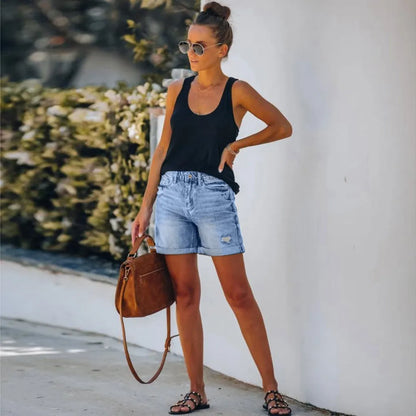Korte Blauwe Denim Dames Shorts